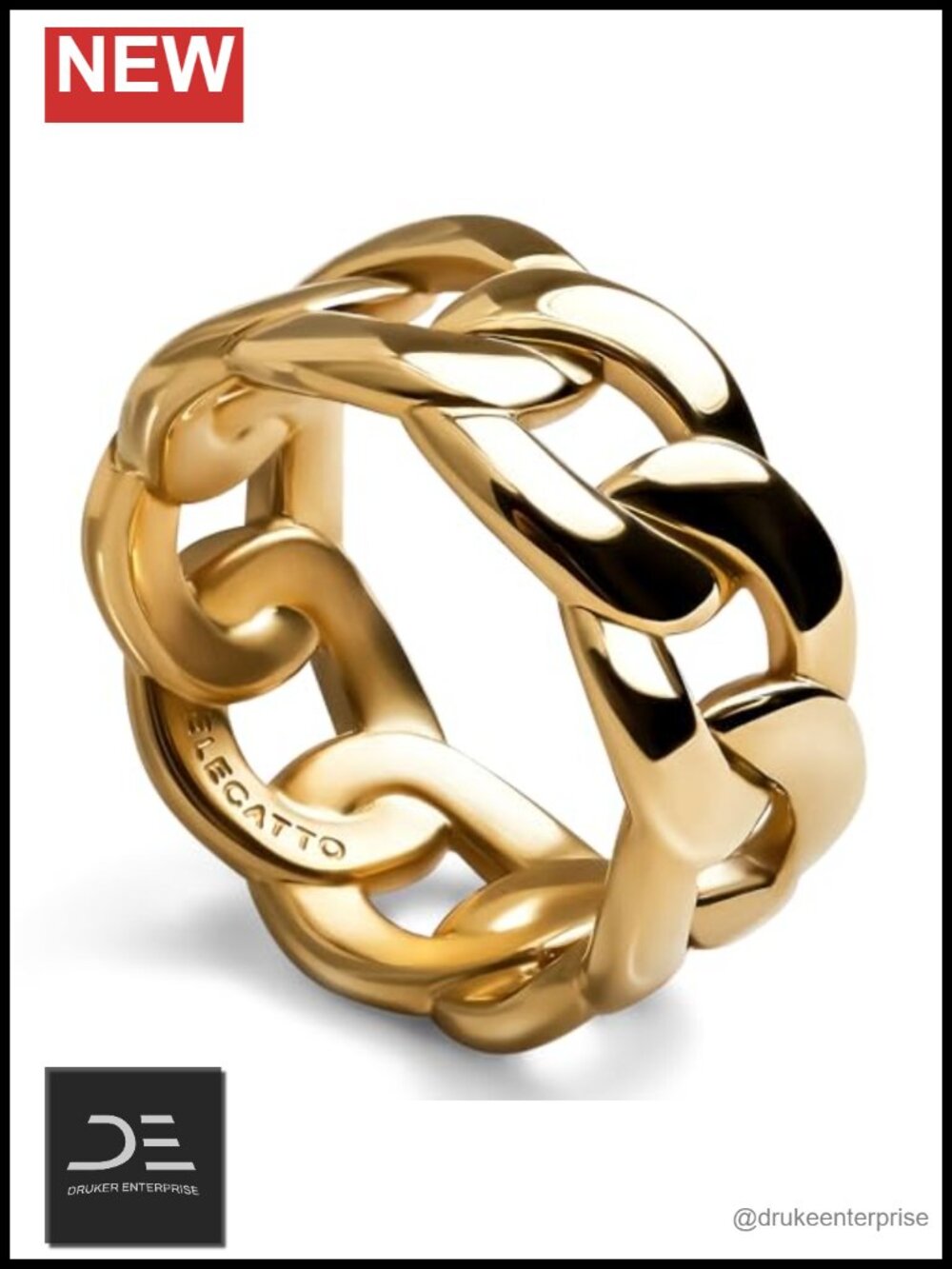 18K Gold Plated Stainless Steel Cuban Chain Ring Size 10 Designer Jewelry
